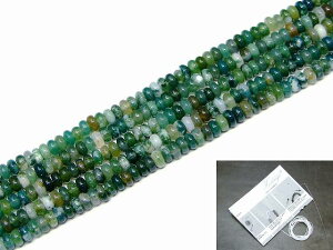g3-160A  モスアゲート 苔瑪瑙 4mm×2mm ソロバン 算盤 そろばん 1連38cm 通し針、解説書、1mゴム付き 送料無料 天然石 パワーストーン