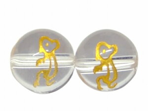 g3-281H  水晶 十二支 干支 申 猿 猴 さる サル 金彫 10mm 1粒売り 中国 象形文字 クリスタル クォーツ ブラジル産 送料無料有 天然石 パワーストーン