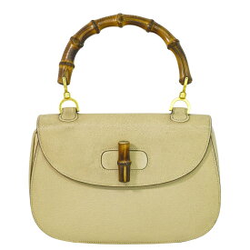 本物 グッチ GUCCI バンブー ハンドバッグ レザー ベージュ Bamboo バッグ 中古・