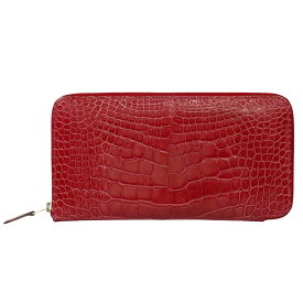 本物 エルメス HERMES アザップ ロング ラウンドファスナー 長財布 A刻 2017年 アリゲーター レザー レッド 財布 ウォレット 中古・