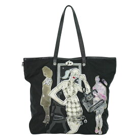 本物 プラダ PRADA ロボットコレクション モデル モチーフ ショルダーバッグ トートバッグ ナイロン ブラック マルチカラー バッグ 中古・