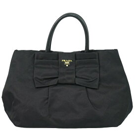 本物 プラダ PRADA テスート リボン トートバッグ ハンドバッグ ナイロン ブラック BN1601 Tessuto バッグ 中古・