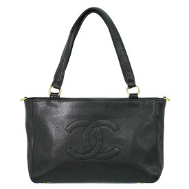 本物 シャネル CHANEL ココマーク ショルダーバッグ トートバッグ キャビアスキン レザー ブラック Coco Mark バッグ 中古・