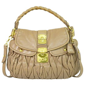 本物 ミュウミュウ MIU MIU マテラッセ 2WAY ショルダーバッグ ハンドバッグ ポシェット レザー ピンクベージュ Matelasse バッグ 中古・