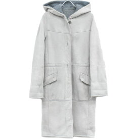 本物 ロエベ LOEWE ラムスキンレザー 推定 ムートン ロングコート コート フード付き アウター 36 グレー レディース 衣類 洋服 中古・