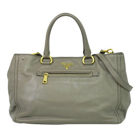 本物 プラダ PRADA レザー 2WAY ショルダーバッグ ハンドバッグ グレー BN2103 バッグ 中古・