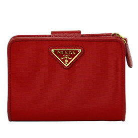本物 プラダ PRADA ナイロン 二つ折り 折財布 コンパクトウォレット レッド 財布 ウォレット 中古・