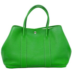 本物 エルメス HERMES ガーデンパーティ PM ネゴンダ レザー トートバッグ ハンドバッグ T刻 2015年 バンブー グリーン Garden Party バッグ 中古・