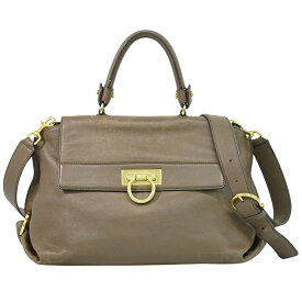 本物 サルヴァトーレ フェラガモ Salvatore Ferragamo ソフィア ガンチーニ 2WAY ショルダーバッグ ハンドバッグ ポシェット レザー ブラウン Sofia バッグ 中古・