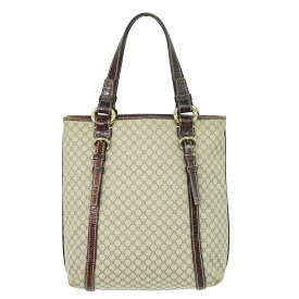 本物 セリーヌ CELINE マカダム トートバッグ ハンドバッグ キャンバス レザー ベージュ ブラウン Macadam バッグ 中古・