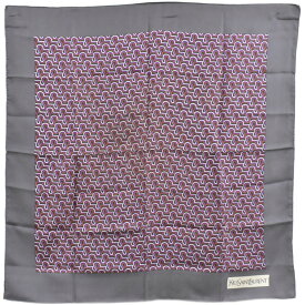 本物 イヴ サンローラン YVES SAINT LAURENT YSL シルク スカーフ ショール バンダナ グレー マルチカラー 服飾小物 中古・