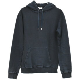 本物 サンローラン SAINT LAURENT ロゴ パーカー フーディー トップス Sコットン ネイビー メンズ 衣類 洋服 中古・