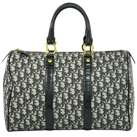 本物 クリスチャン ディオール Christian Dior トロッター ボストンバッグ ハンドバッグ PVC パテントレザー ブラック ホワイト バッグ 中古・