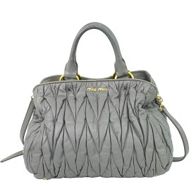 本物 ミュウミュウ MIU MIU マテラッセ 2WAY ショルダーバッグ ハンドバッグ ポシェット レザー グレー Matelasse バッグ 中古・