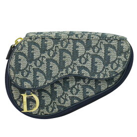 本物 クリスチャン ディオール Christian Dior サドル トロッター ポーチ 小物入れ キャンバス ネイビー Saddle 雑貨 小物 中古・