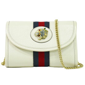 本物 グッチ GUCCI ラジャ タイガーヘッド シェリーライン チェーン ショルダーバッグ ポシェット レザー ホワイト 573797 Rajah バッグ 中古・