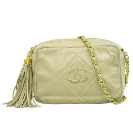 本物 シャネル CHANEL ココマーク マトラッセ タッセル チェーン ショルダーバッグ ラムスキン レザー ベージュ Matelasse バッグ 中古・