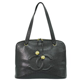 本物 シャネル CHANEL ココマーク ショルダーバッグ キャビアスキン レザー ブラック Coco Mark バッグ 中古・