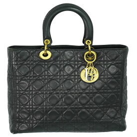 本物 クリスチャン ディオール Christian Dior レディディオール カナージュ ハンドバッグ レザー ブラック Lady Dior バッグ 中古・