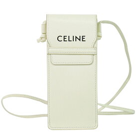 本物 セリーヌ CELINE ロゴ サングラスケース スマホケース ポーチ ストラップ付き レザー ホワイト 雑貨小物 中古・