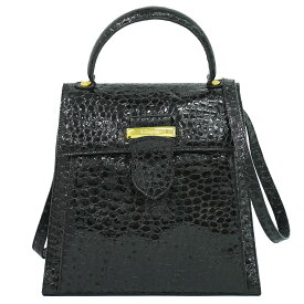 本物 サルヴァトーレ フェラガモ Salvatore Ferragamo クロコダイル型押し パテント レザー 2WAY ショルダーバッグ ハンドバッグ ブラック バッグ 中古・