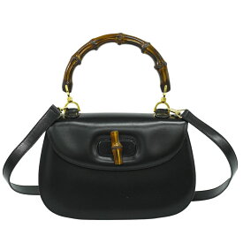 本物 グッチ GUCCI バンブー 2WAY ショルダーバッグ ハンドバッグ ポシェット レザー ブラック Bamboo バッグ 中古・