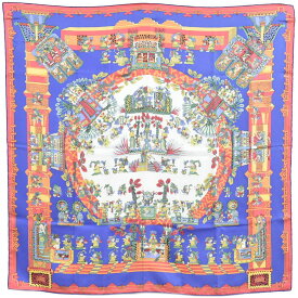 本物 エルメス HERMES スカーフカレ カレ90 ASTRES et SOLEILS 天体と太陽 スカーフ ショール シルク ブルー マルチカラー 服飾小物 中古・