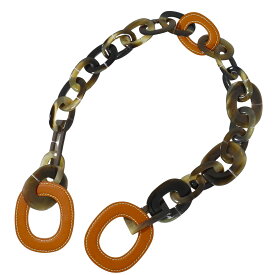 本物 エルメス HERMES ダンカン バッファローボーン レザー ネックレス ペンダント ブラウン オレンジ アクセサリー ジュエリー 中古・