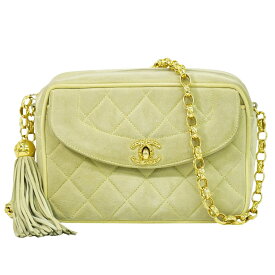 本物 シャネル CHANEL ココマーク タッセル ショルダーバッグ ポシェット スエード レザー ライトイエロー Coco Mark バッグ 中古・