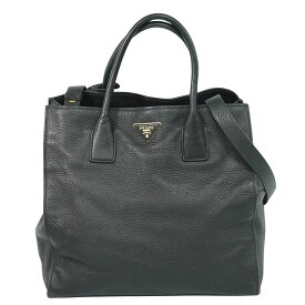 本物 プラダ PRADA レザー 2WAY ショルダーバッグ トートバッグ ハンドバッグ ポシェット ブラック バッグ 中古・