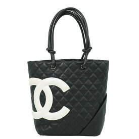 本物 シャネル CHANEL ココマーク カンボンライン トートバッグ ハンドバッグ レザー ブラック ホワイト Cambon Line バッグ 中古・