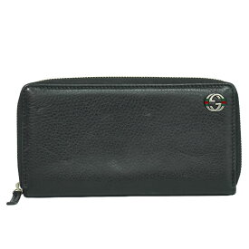 本物 グッチ GUCCI シェリーライン インターロッキングG ラウンドファスナー 長財布 レザー ブラック 308796 財布 ウォレット 中古