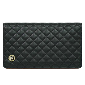 本物 シャネル CHANEL ココマーク マイクロマトラッセ 長財布 ロングウォレット レザー ブラック Micro　Matelasse 財布 ウォレット 中古・