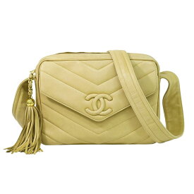 本物 シャネル CHANEL ココマーク Vステッチ タッセル ショルダーバッグ ポシェット レザー ベージュ バッグ 中古・