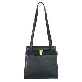 本物 サルヴァトーレ フェラガモ Salvatore Ferragamo ヴァラ リボン ショルダーバッグ レザー ネイビー Vara バッグ 中古・