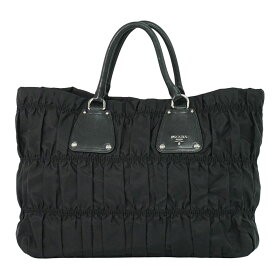 本物 プラダ PRADA ギャザー トートバッグ ハンドバッグ ナイロン ブラック バッグ 中古・