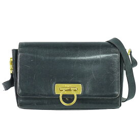 本物 サルヴァトーレ フェラガモ Salvatore Ferragamo ガンチーニ ショルダーバッグ ポシェット レザー ブラック Gancini バッグ 中古・