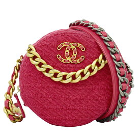 本物 シャネル CHANEL 19 ココマーク チェーン ミニ ショルダーバッグ ポシェット ツイード ピンク Coco Mark バッグ 中古・