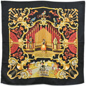 本物 エルメス HERMES スカーフカレ カレ90 ORGAUPHONE ET AUTRES MECANIQUES パイプオルガンと機械仕掛けの楽器 スカーフ シルク マルチカラー 服飾小物 中古・