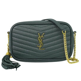 本物 サンローラン SAINT LAURENT ルー タッセル チェーン ショルダーバッグ ポシェット カメラバッグ レザー ダークグリーン 612579 Lou バッグ 中古・
