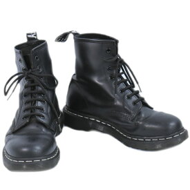 本物 ドクターマーチン Dr.Martens 日本限定 1460 ホワイトステッチ 8 ホール ブーツ UK7 レザー ブラック メンズ 靴 シューズ 中古