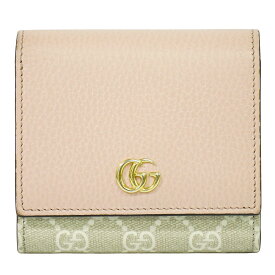 本物 グッチ GUCCI GGマーモント GGスプリーム レザー 二つ折り 折財布 コンパクトウォレット ベージュ ピンク 598587 財布 ウォレット 中古・