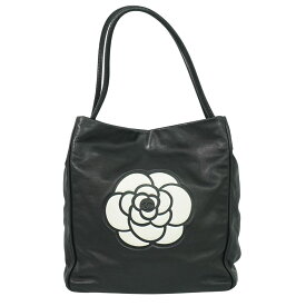 本物 シャネル CHANEL カメリア ショルダーバッグ トートバッグ レザー ブラック Camellia バッグ 中古・