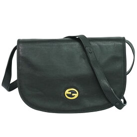 本物 グッチ GUCCI インターロッキングG オールドグッチ ショルダーバッグ ポシェット レザー ブラック バッグ 中古・