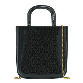 本物 サンローラン SAINT LAURENT オールオーバーロゴ ミニショッピングバッグ 2WAY チェーン ショルダーバッグ ハンドバッグ パテント レザー ブラック バッグ 中古・