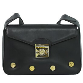 本物 サルヴァトーレ フェラガモ Salvatore Ferragamo レザー ショルダーバッグ ブラック バッグ 中古