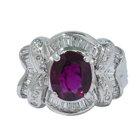 本物 ルビー 1.73ct ダイヤモンド 0.46 0.12ct 18K WG リング 指輪 11号 ホワイトゴールド レッド アクセサリー ジュエリー 中古