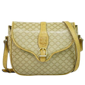 本物 セリーヌ CELINE マカダム ショルダーバッグ ポシェット PVC ベージュ Macadam バッグ 中古・