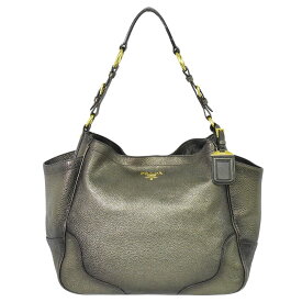 本物 プラダ PRADA レザー ショルダーバッグ ゴールド系 バッグ 中古・