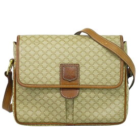 本物 セリーヌ CELINE マカダム ショルダーバッグ ポシェット PVC ベージュ Macadam バッグ 中古・
